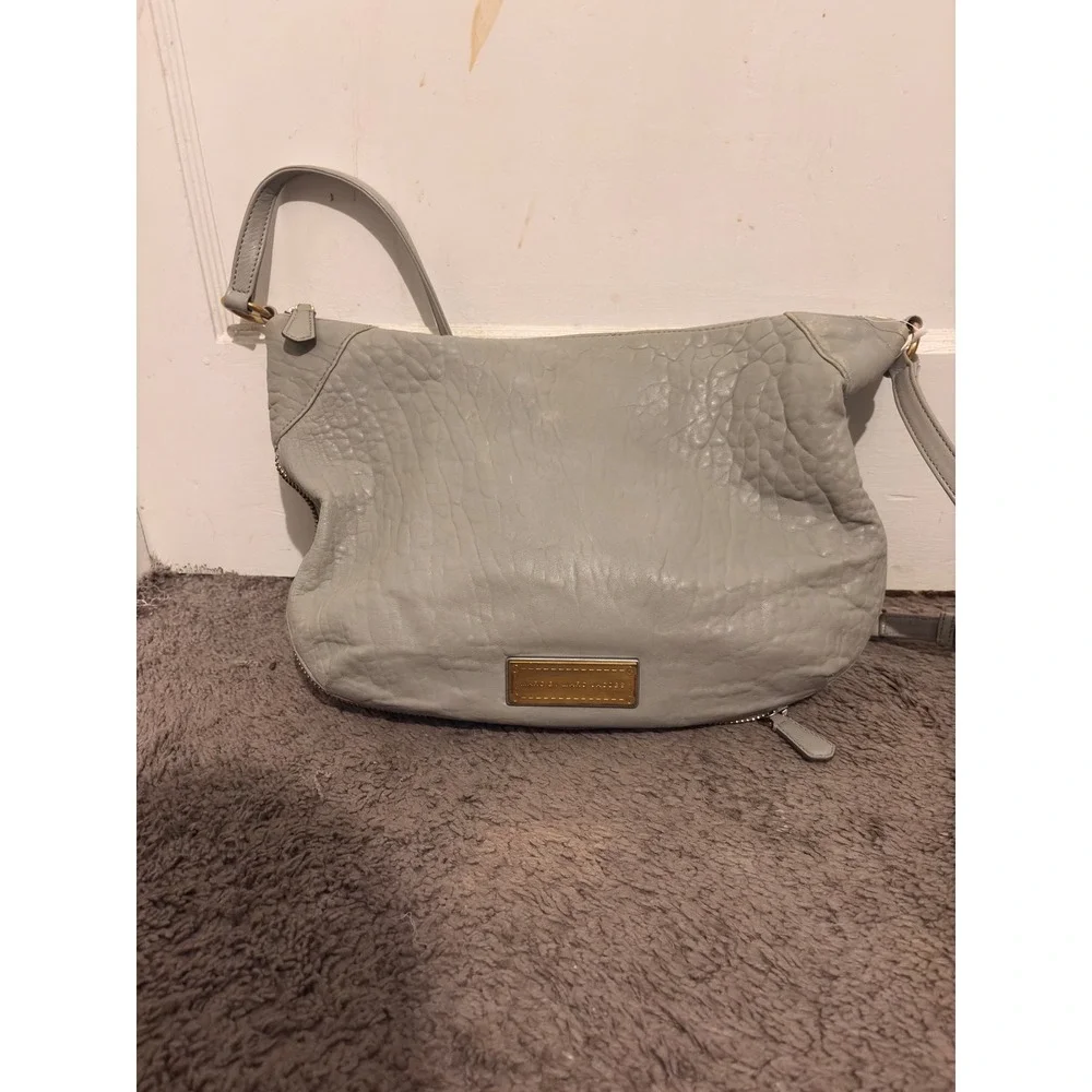Marc by Marc Jacobs Grey Pebbled Leather Shoulder Bag Slouchy Hobo Gold Hardware